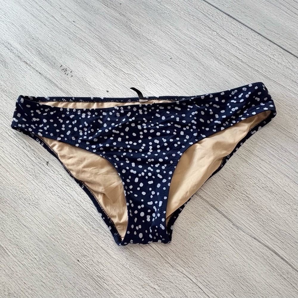 J CREW Women’s Hipster Bikini Bottom Navy Blue Dot Low Rise Moderate Coverage M
